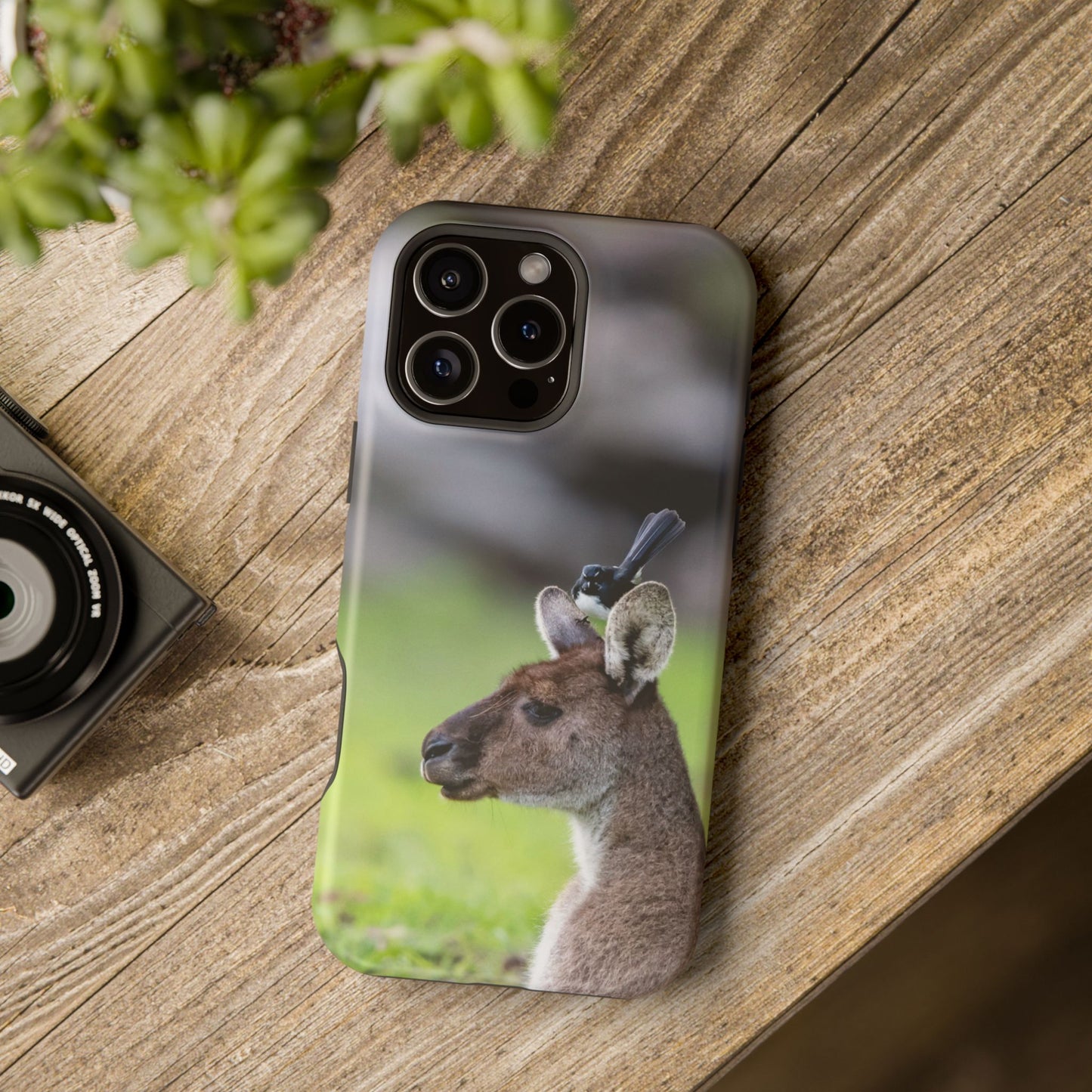 Willie Wagtail + Western Grey Kangaroo - Magnetic Impact-Resistant Case - Fono Caso x EstebantheNatureman - Gift for Bird Lovers