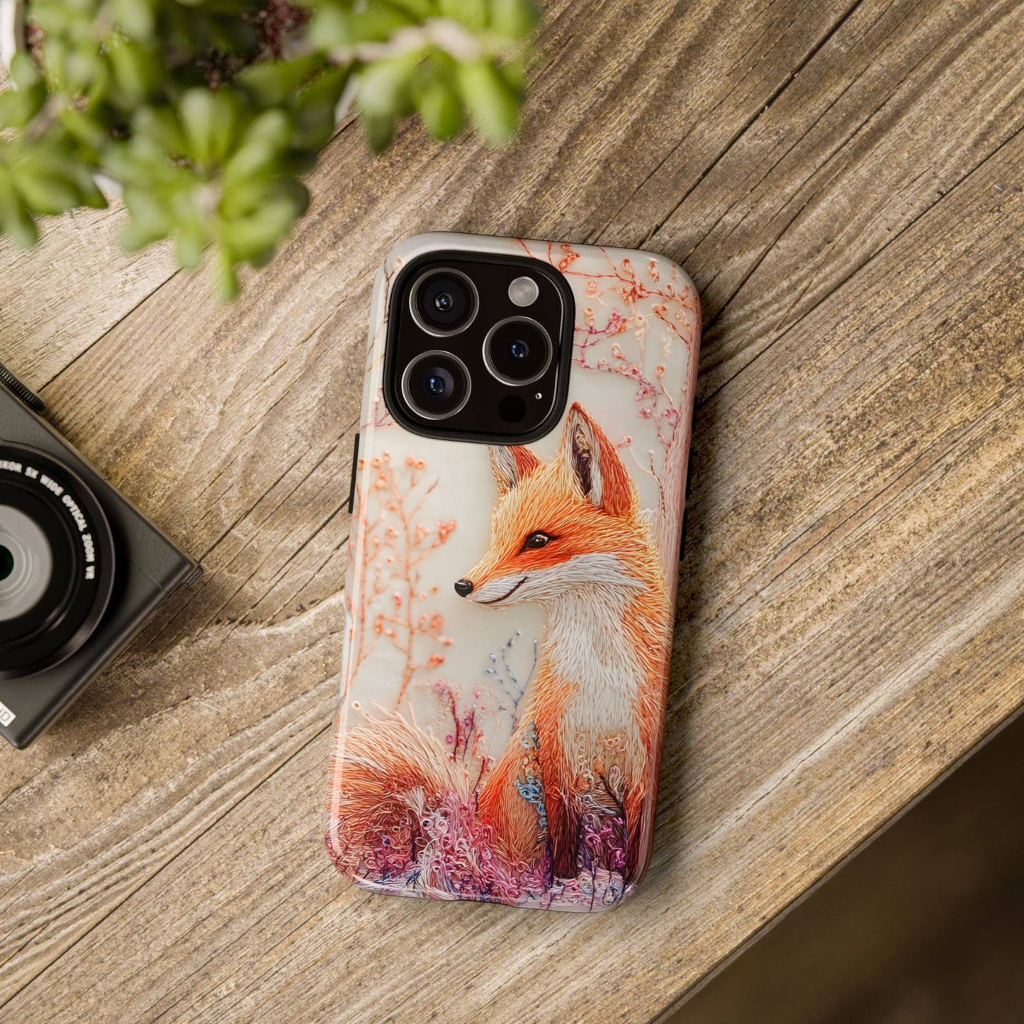 Threaded Creatures Embroidered Fox_1 Customizable Tough Phone Case for iPhone 16, 15 Pro Max, Samsung S24 Ultra, Pixel 7 & more