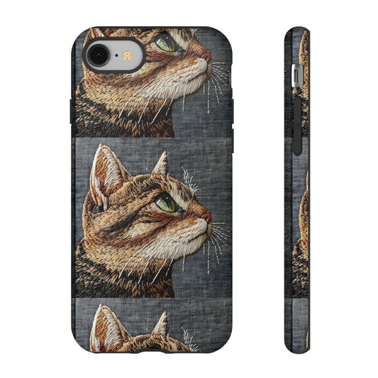 Threaded Creatures Embroidered Cat_3 Customizable Tough Phone Case for iPhone 16, 15 Pro Max, 15 Plus, Samsung S24 Ultra, Pixel 7 & more