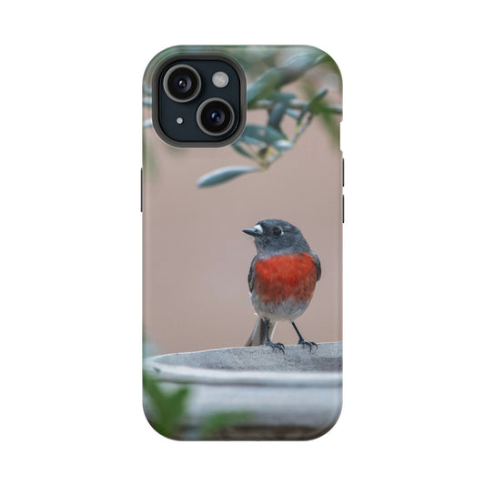 Scarlet Robin - Magnetic Impact-Resistant Phone Case - Fono Caso x EstebantheNatureman - Wildlife Photography Case - Gift for Bird Lovers