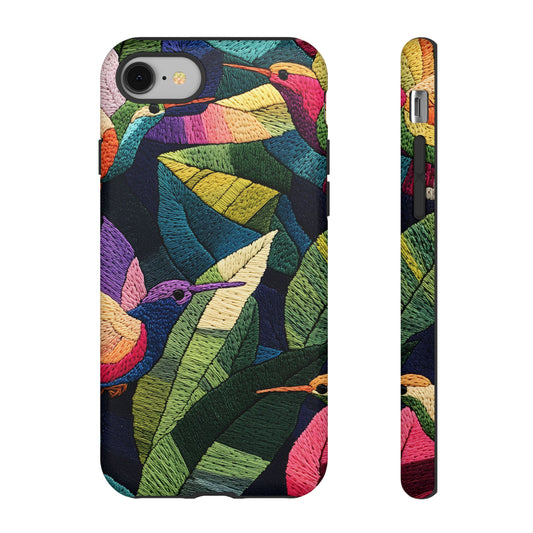 Threaded Creatures Embroidered Birds_3 Customizable Tough Phone Case for iPhone 16, 15 Pro Max, Samsung S24 Ultra, Pixel 7 & more