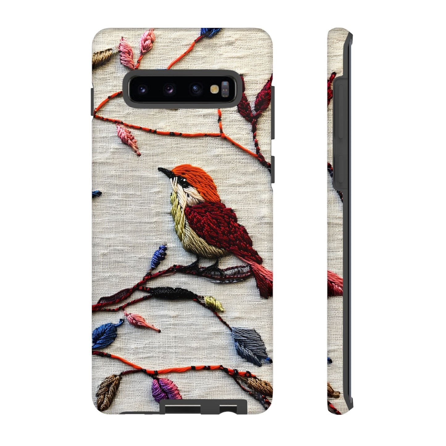 Threaded Creatures Embroidered Birds_3 Customizable Tough Phone Case for iPhone 16, 15 Pro Max, Samsung S24 Ultra, Pixel 7 & more