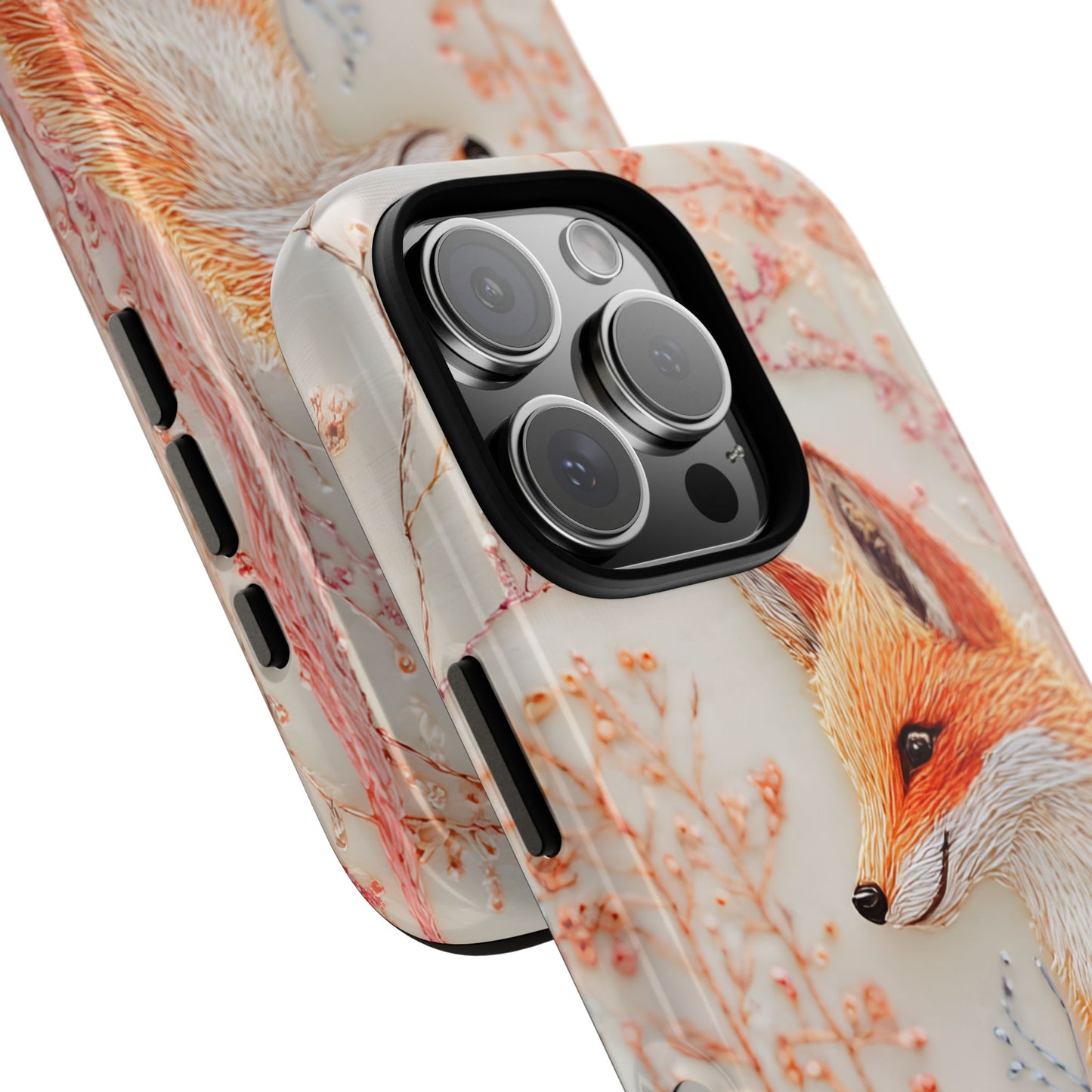 Threaded Creatures Embroidered Fox_1 Customizable Tough Phone Case for iPhone 16, 15 Pro Max, Samsung S24 Ultra, Pixel 7 & more