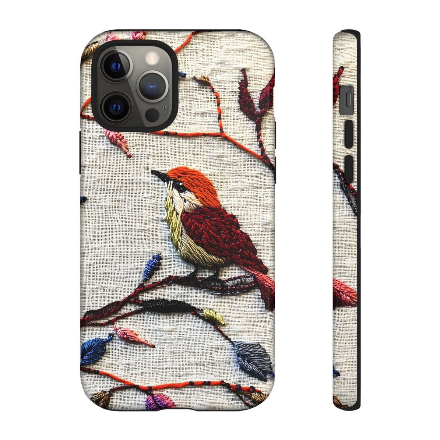 Threaded Creatures Embroidered Birds_3 Customizable Tough Phone Case for iPhone 16, 15 Pro Max, Samsung S24 Ultra, Pixel 7 & more