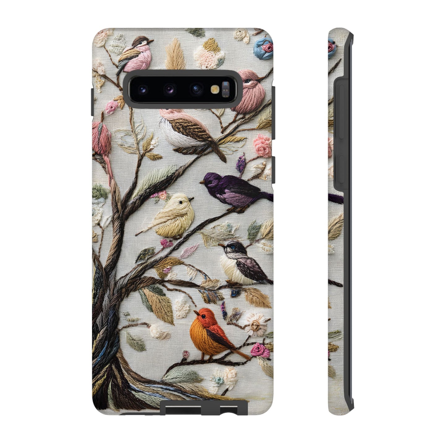 Threaded Creatures Embroidered Birds_4 Customizable Tough Phone Case for iPhone 16, 15 Pro Max, Samsung S24 Ultra, Pixel 7 & more
