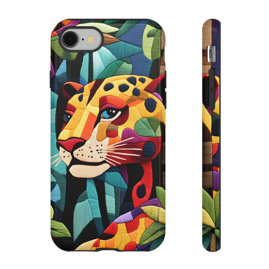 Threaded Creatures Embroidered Cheetah_1 Customizable Tough Phone Case for iPhone 16, 15 Pro Max, Samsung S24 Ultra, Pixel 7 & more
