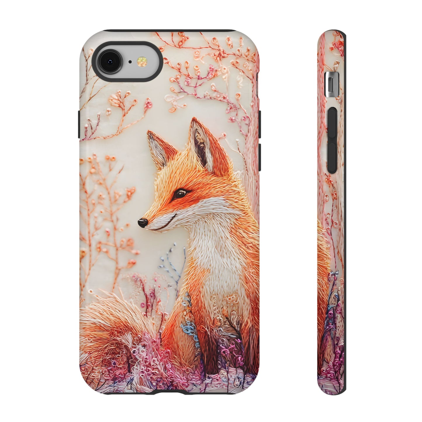 Threaded Creatures Embroidered Fox_1 Customizable Tough Phone Case for iPhone 16, 15 Pro Max, Samsung S24 Ultra, Pixel 7 & more