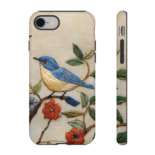 Threaded Creatures Embroidered Birds_1 Customizable Tough Phone Case for iPhone 16, 15 Pro Max, Samsung S24 Ultra, Pixel 7 & more