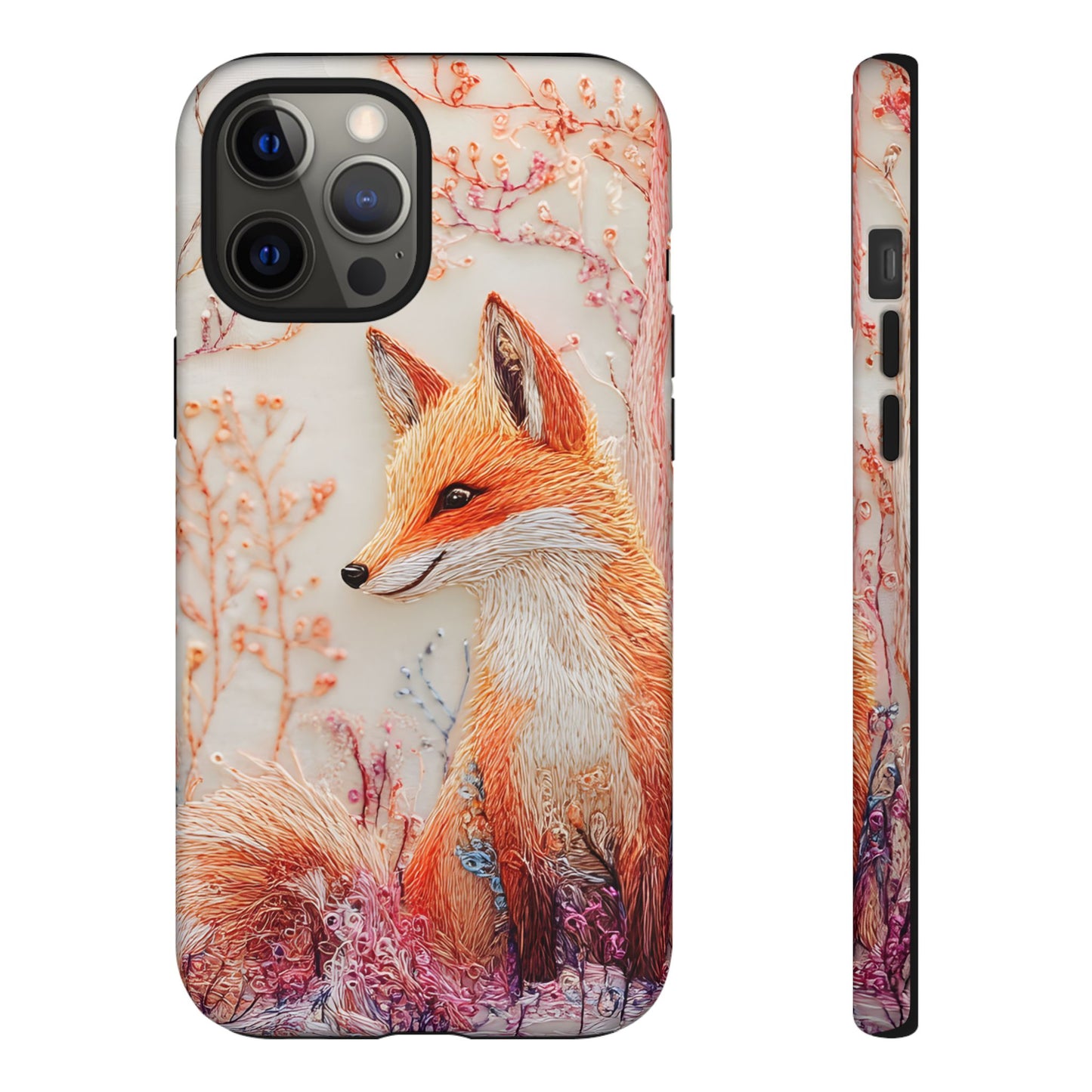 Threaded Creatures Embroidered Fox_1 Customizable Tough Phone Case for iPhone 16, 15 Pro Max, Samsung S24 Ultra, Pixel 7 & more
