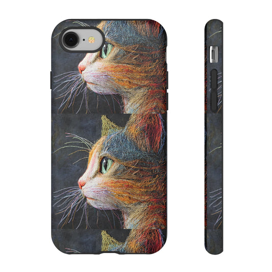 Threaded Creatures Embroidered Cat_2 Customizable Tough Phone Case for iPhone 16, 15 Pro Max, Samsung S24 Ultra, Pixel 7 & more