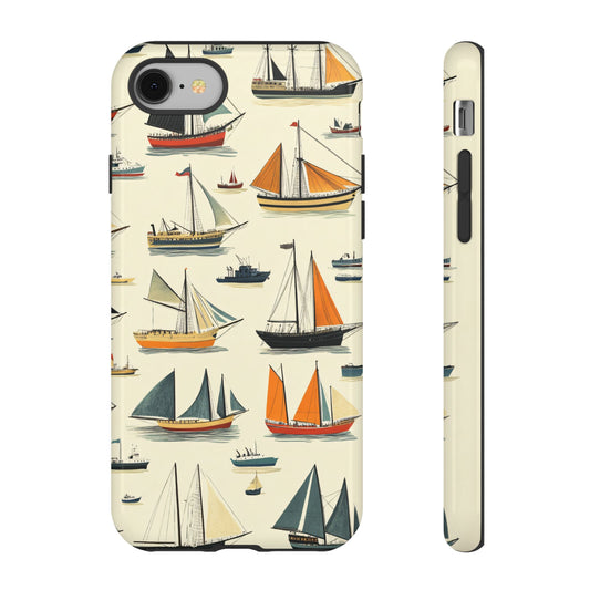 Vintage Sailing Ship Nautical Illustration Maritime Aesthetic_3 Customizable Tough Phone Case for iPhone 16, 15 Pro Max, Samsung S24 Ultra, Pixel 7 & more