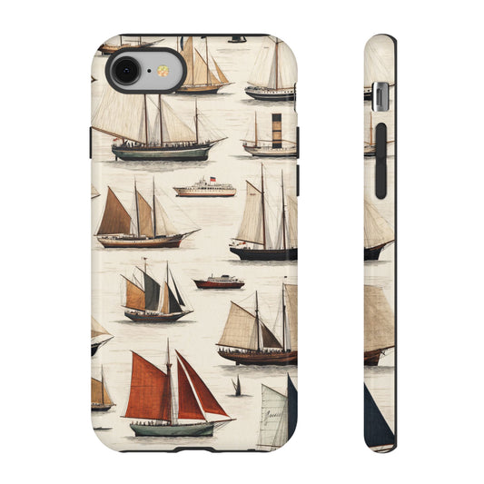 Vintage Sailing Ship Nautical Illustration Maritime Aesthetic_1 Customizable Tough Phone Case for iPhone 16, 15 Pro Max, Samsung S24 Ultra, Pixel 7 & more