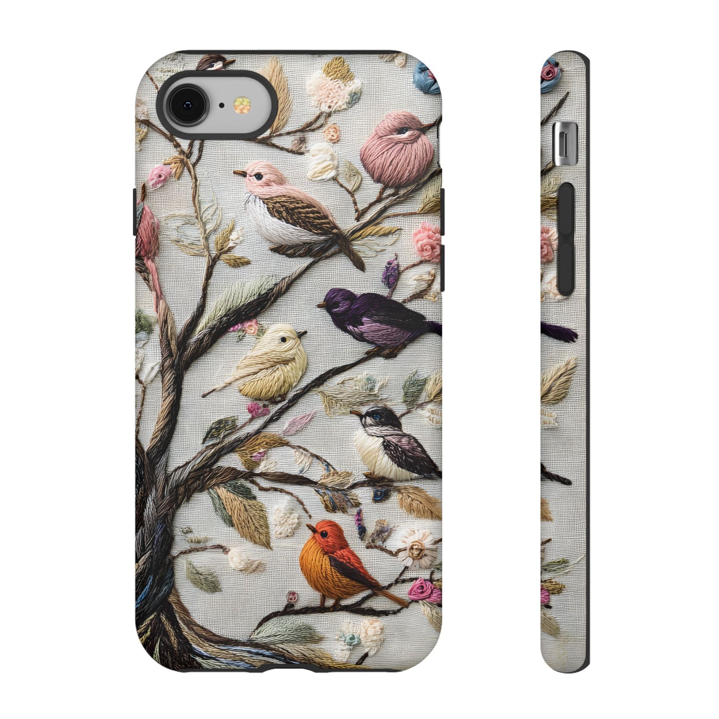 Threaded Creatures Embroidered Birds_4 Customizable Tough Phone Case for iPhone 16, 15 Pro Max, Samsung S24 Ultra, Pixel 7 & more