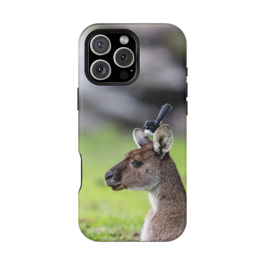 Willie Wagtail + Western Grey Kangaroo - Magnetic Impact-Resistant Case - Fono Caso x EstebantheNatureman - Gift for Bird Lovers