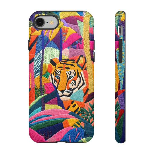 Threaded Creatures Embroidered Tiger_1 Customizable Tough Phone Case for iPhone 16, 15 Pro Max, 15 Plus, Samsung S24 Ultra, Pixel 7 & more