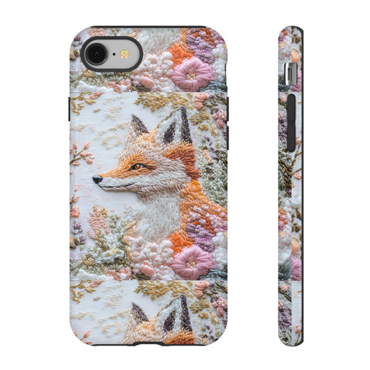 Threaded Creatures Embroidered Fox_2 Customizable Tough Phone Case for iPhone 16, 15 Pro Max, Samsung S24 Ultra, Pixel 7 & more