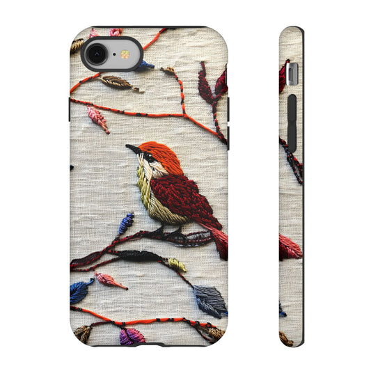 Threaded Creatures Embroidered Birds_3 Customizable Tough Phone Case for iPhone 16, 15 Pro Max, Samsung S24 Ultra, Pixel 7 & more