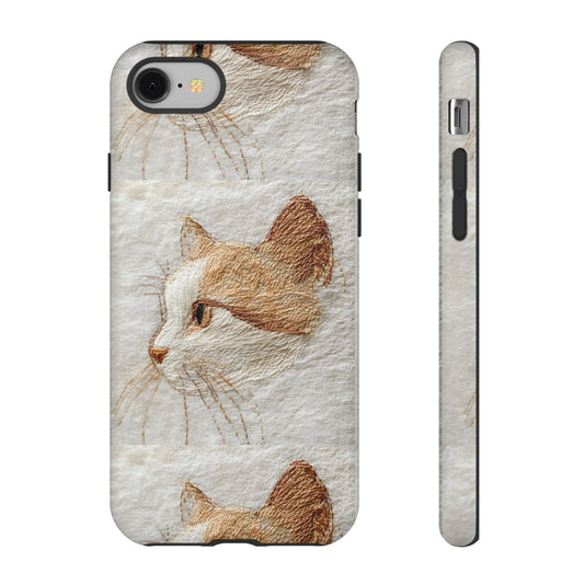 3D Threaded Creatures Embroidered Cat_1 Customizable Tough Phone Case for iPhone 16, 15 Pro Max, Samsung S24 Ultra, Pixel 7 & more