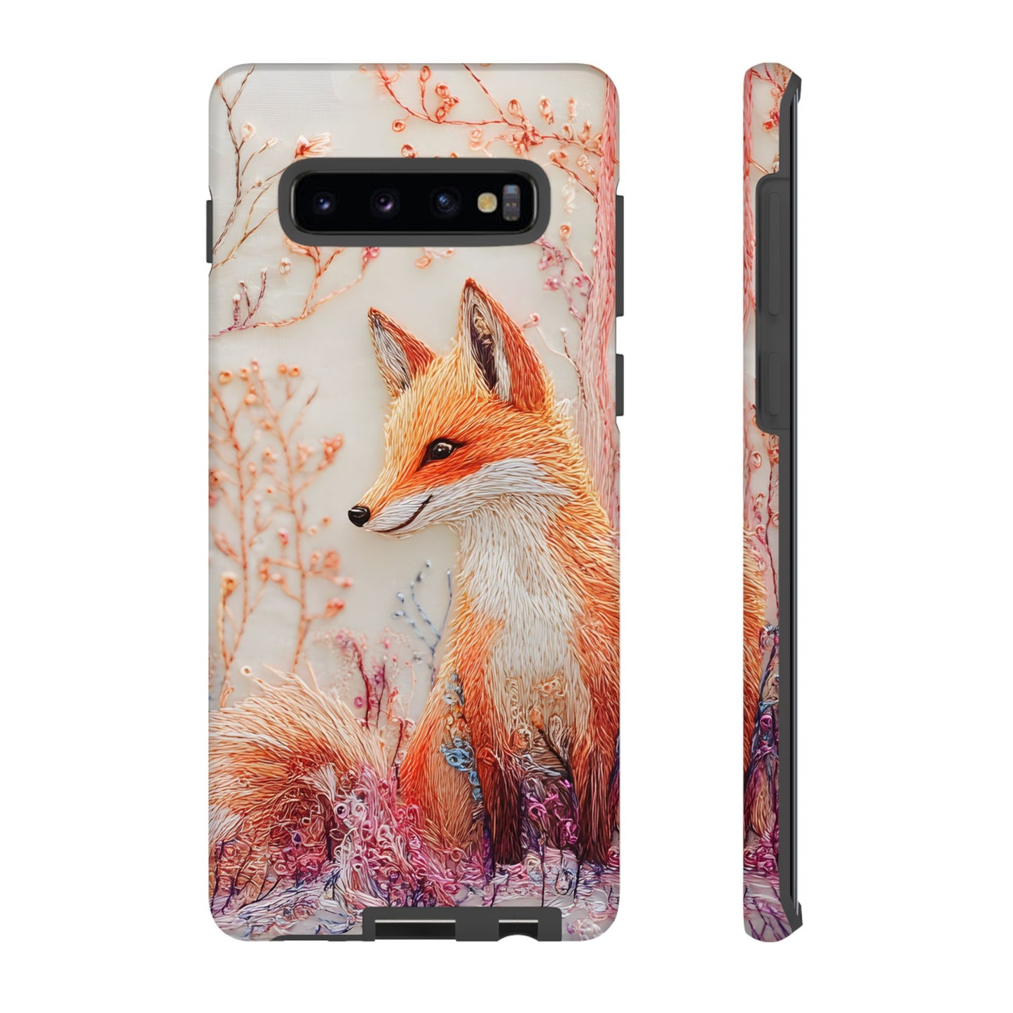 Threaded Creatures Embroidered Fox_1 Customizable Tough Phone Case for iPhone 16, 15 Pro Max, Samsung S24 Ultra, Pixel 7 & more