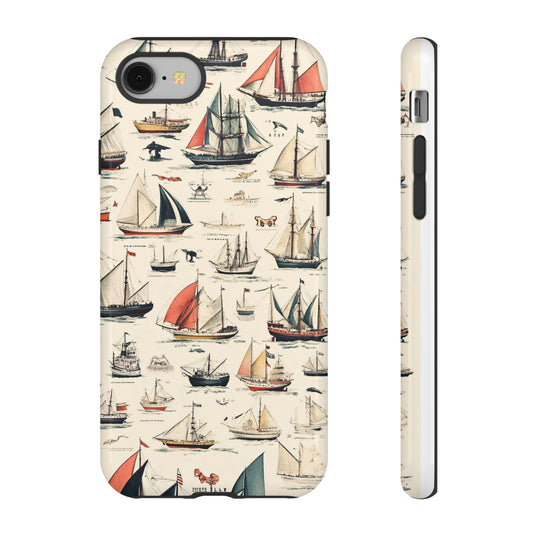 Vintage Sailing Ship Nautical Illustration Maritime Aesthetic_4 Customizable Tough Phone Case for iPhone 16, 15 Pro Max, Samsung S24 Ultra, Pixel 7 & more